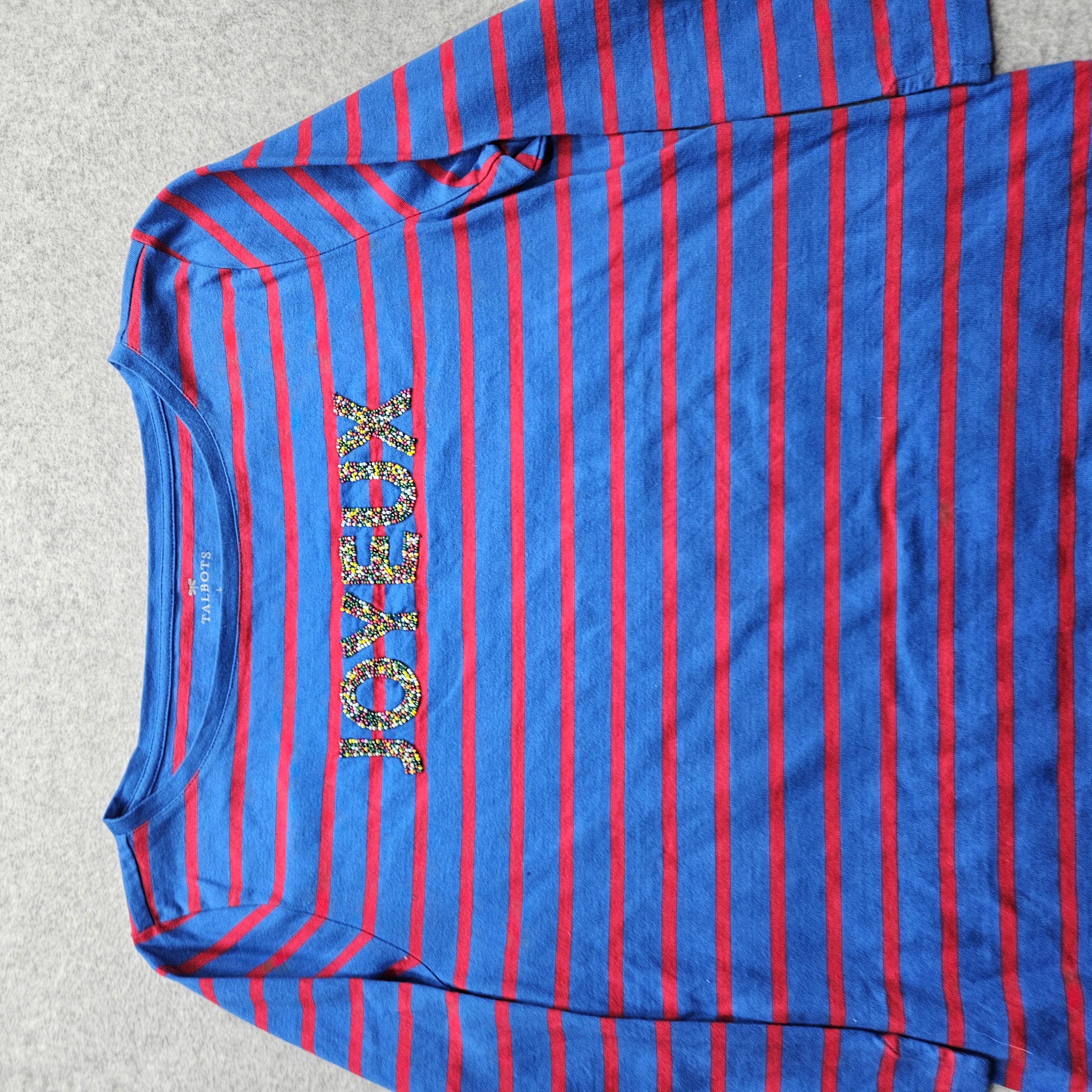 Talbots Womens Size Large Blue Red Striped 3/4 Sleeve JOYEUX Top