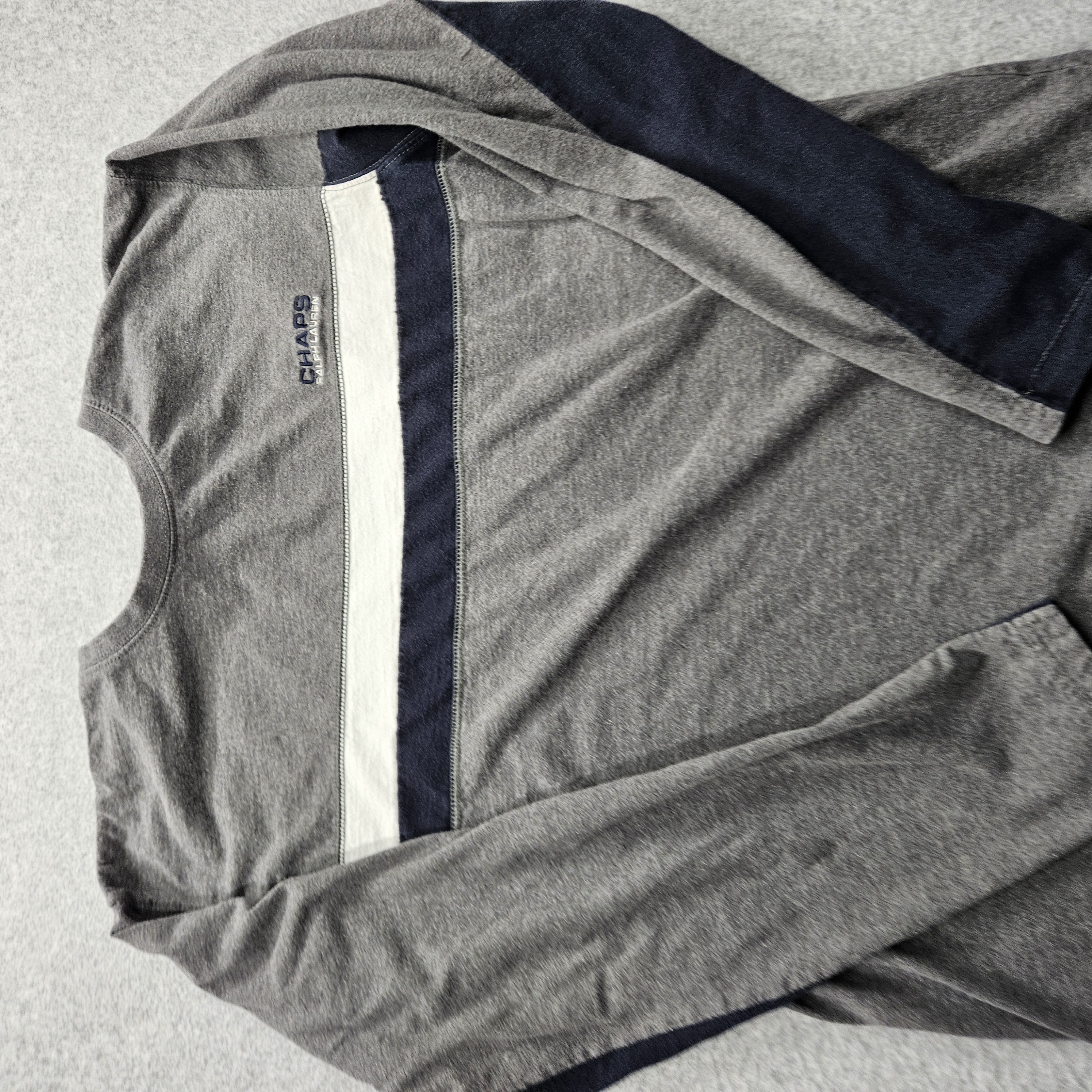 Chaps Men's XL Gray Striped Round Neck Long Sleeves