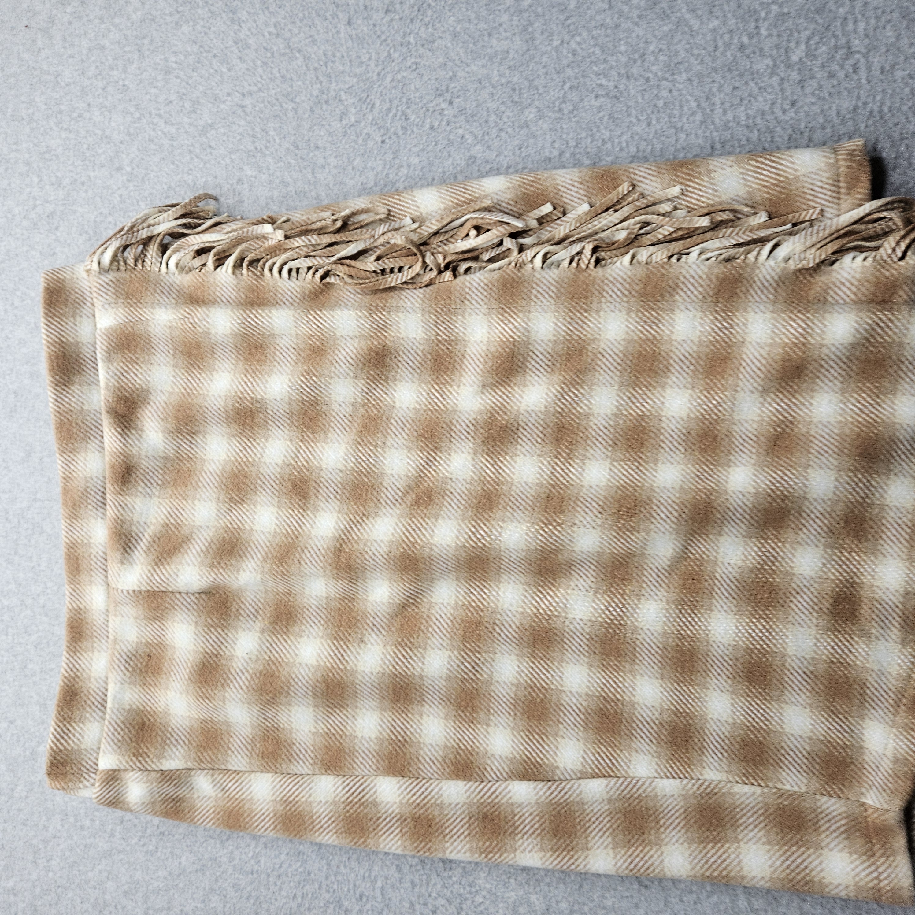 Time and Tru Womens Size XL Tan Cream Plaid Fringe Skirt NWT