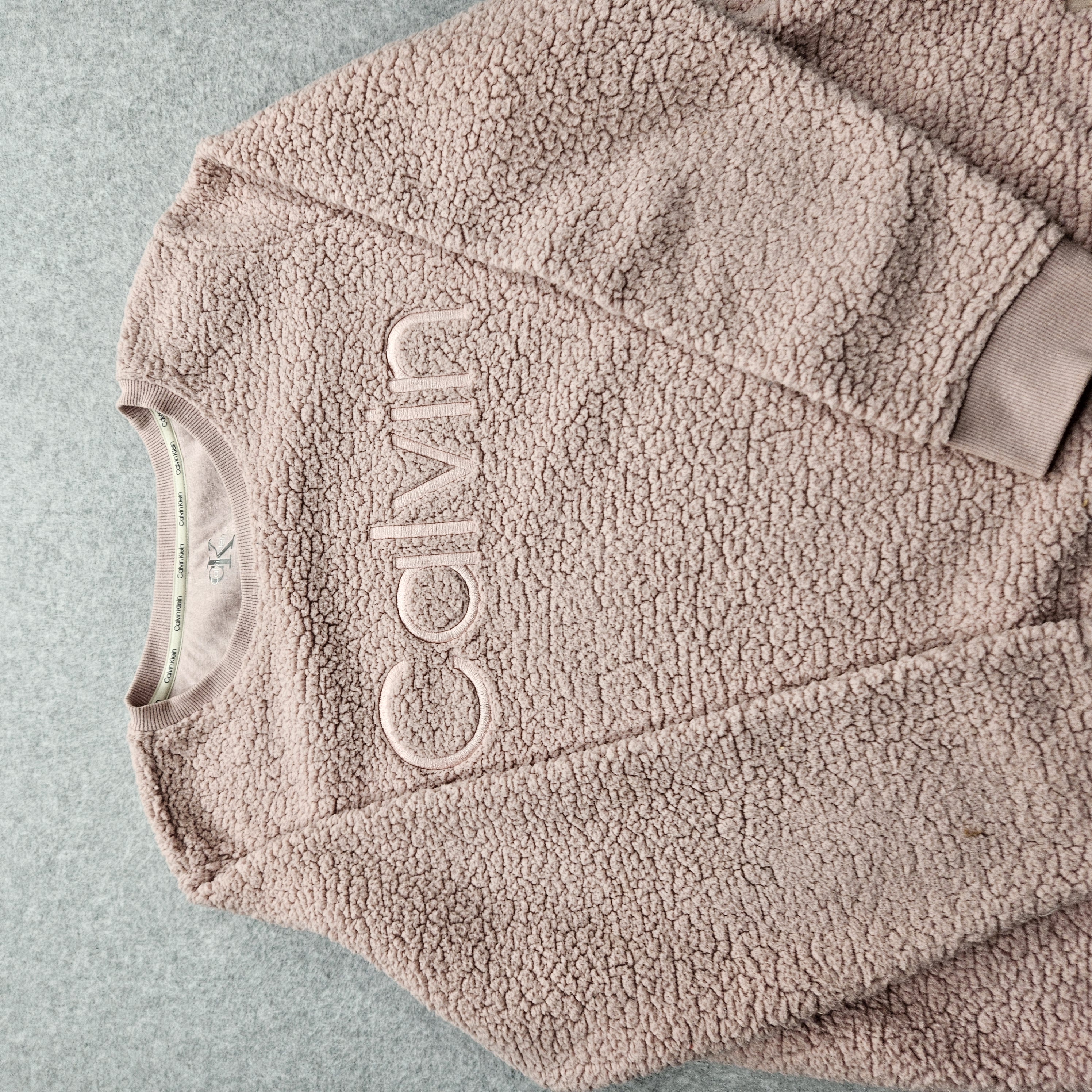 Calvin Klein Women's Large Pink Bubble Fleece Knit Sweatshirt