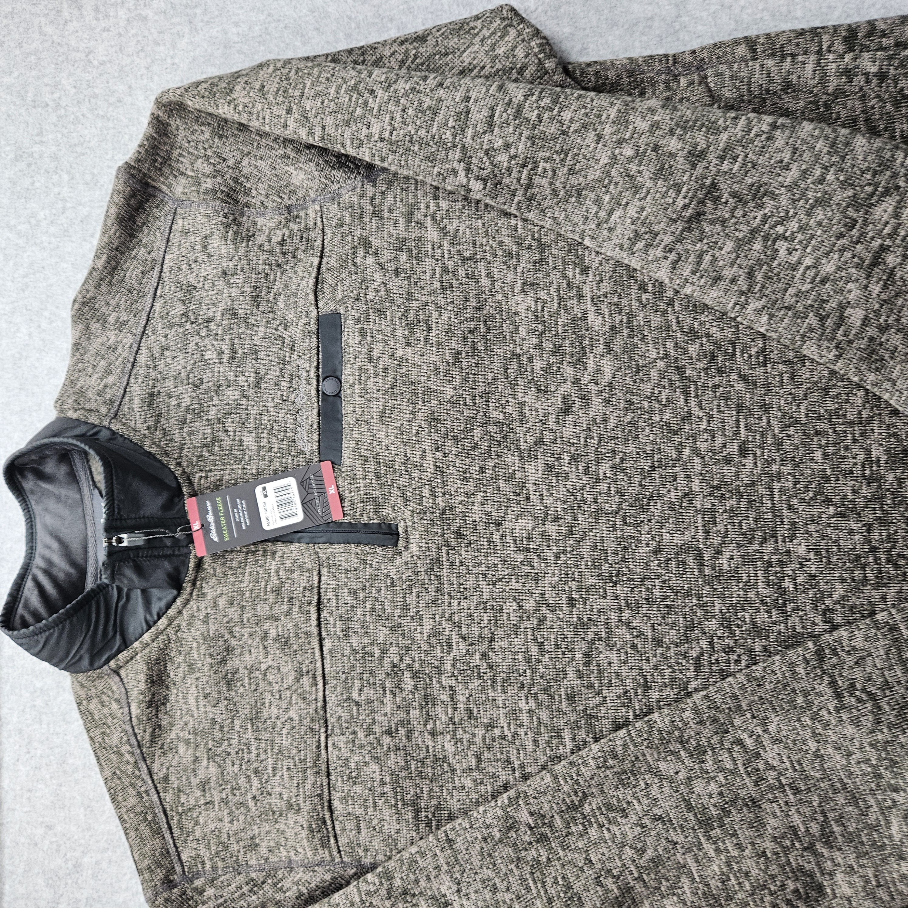 Eddie Bauer Men's XL Gray Sweater Fleece Knit Hand Pocket Storage NWT
