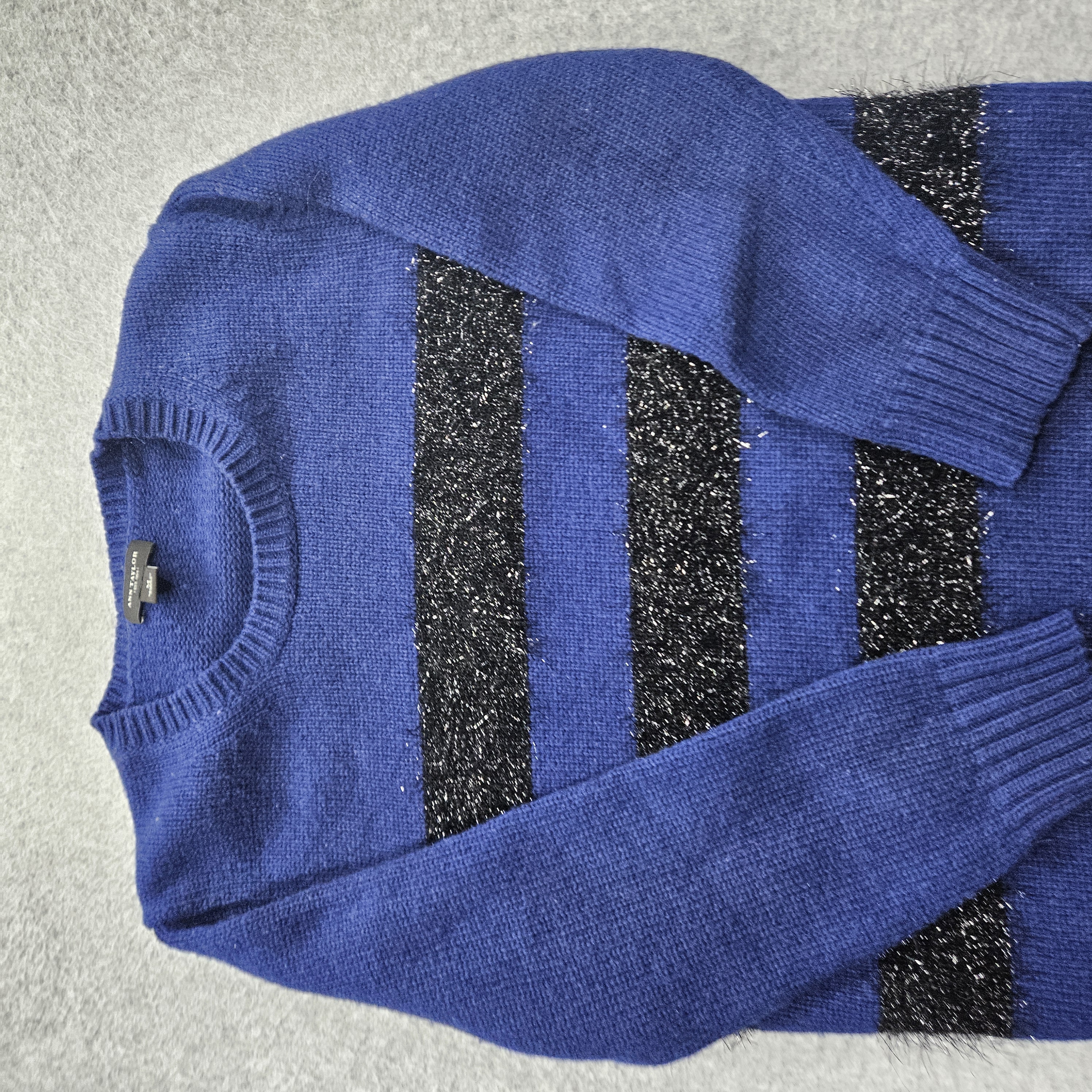 Ann Taylor Women's Size Medium Blue Black Metallic Stripe Knit Sweater