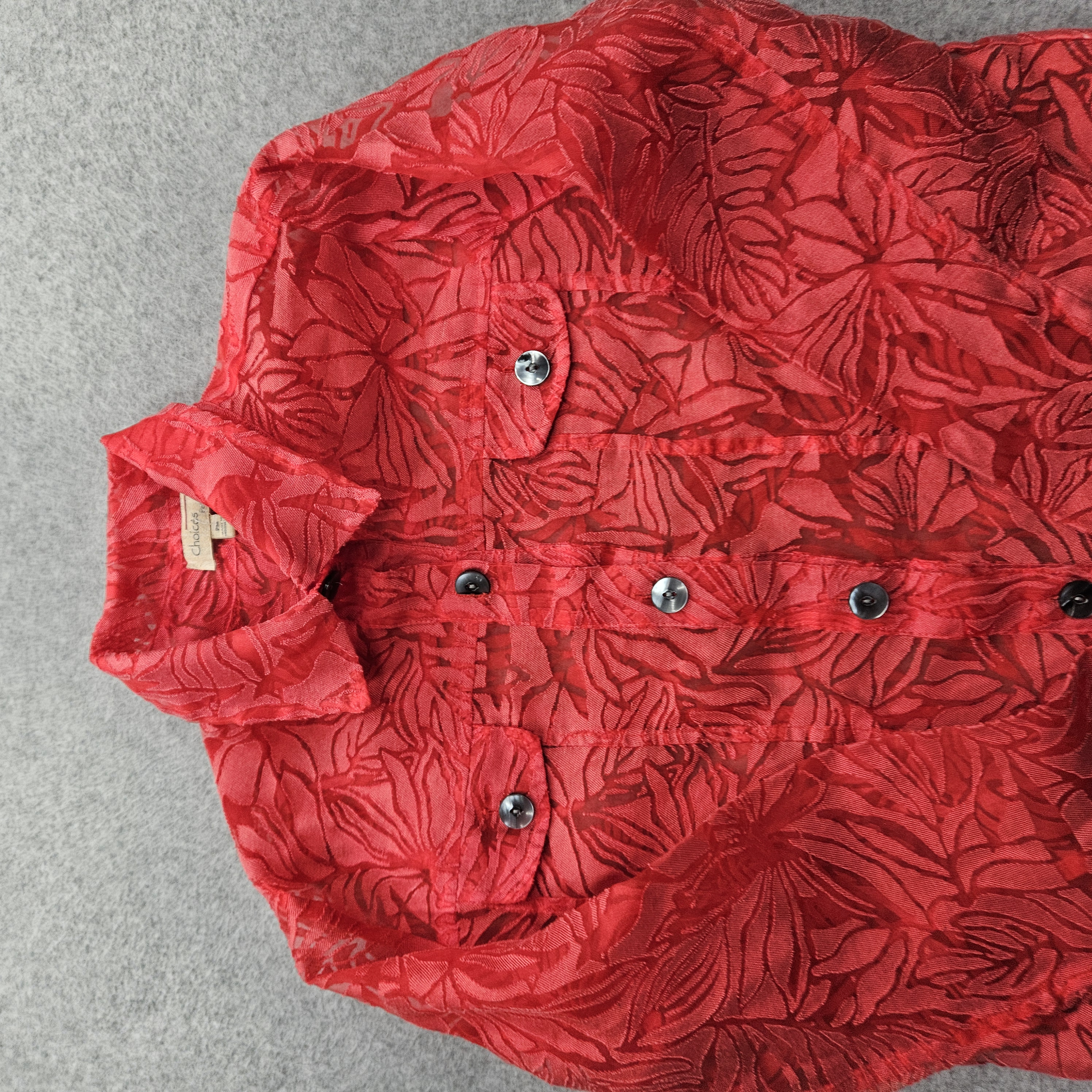 Choices Women's PM Red Sheer Long Sleeve Button Blouse