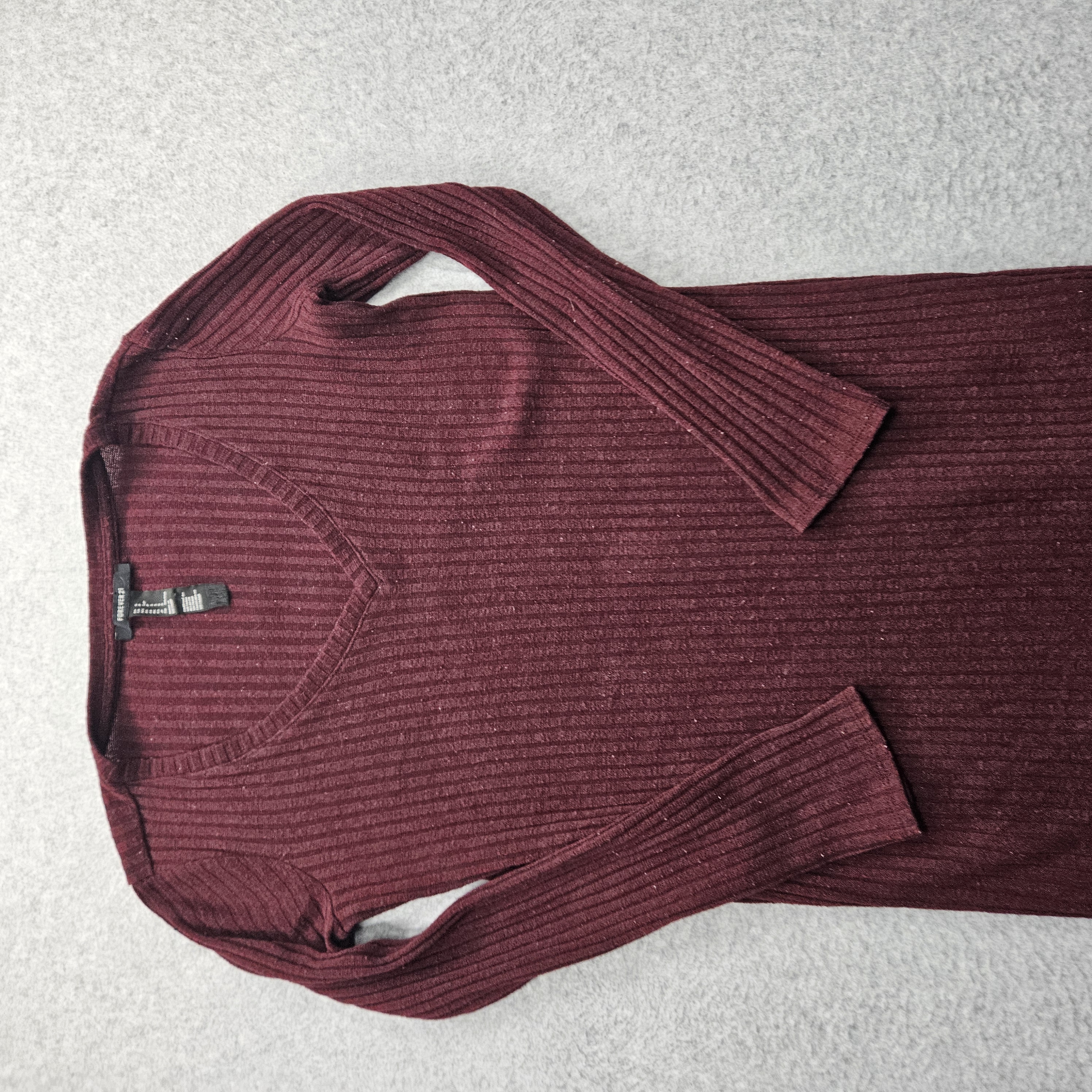 Forever 21 Women's Small Maroon Rib Knit V-Neck Dress