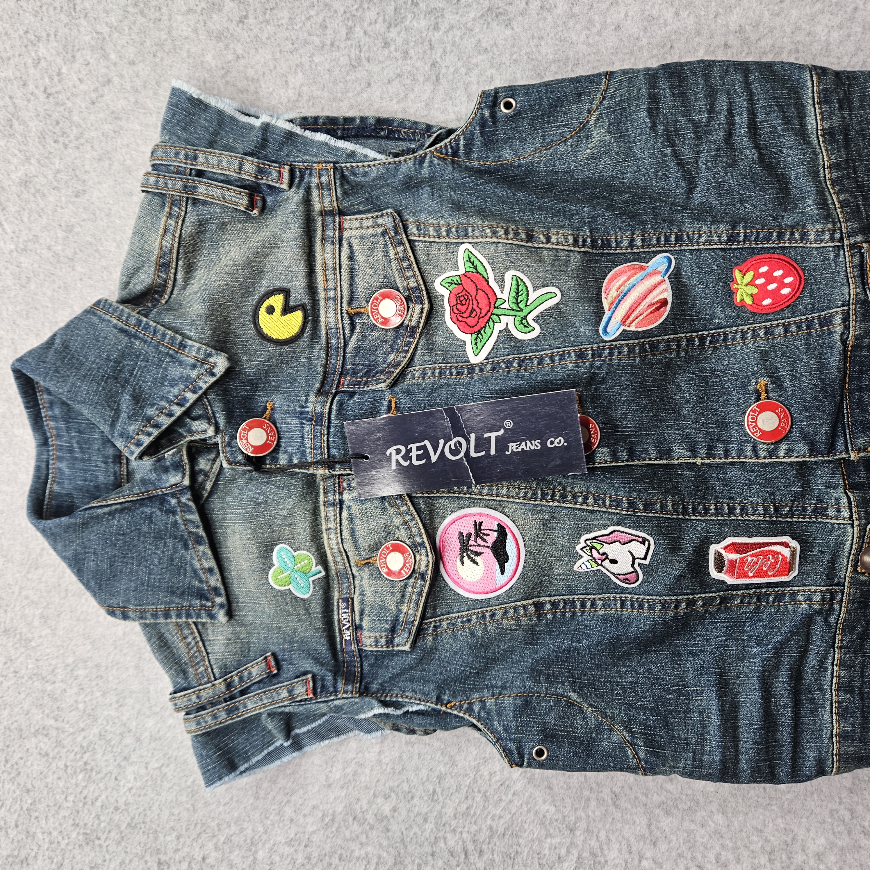 Revolt Jeans Co. Women's Size 3/4 Blue Denim Patch Vest NWT