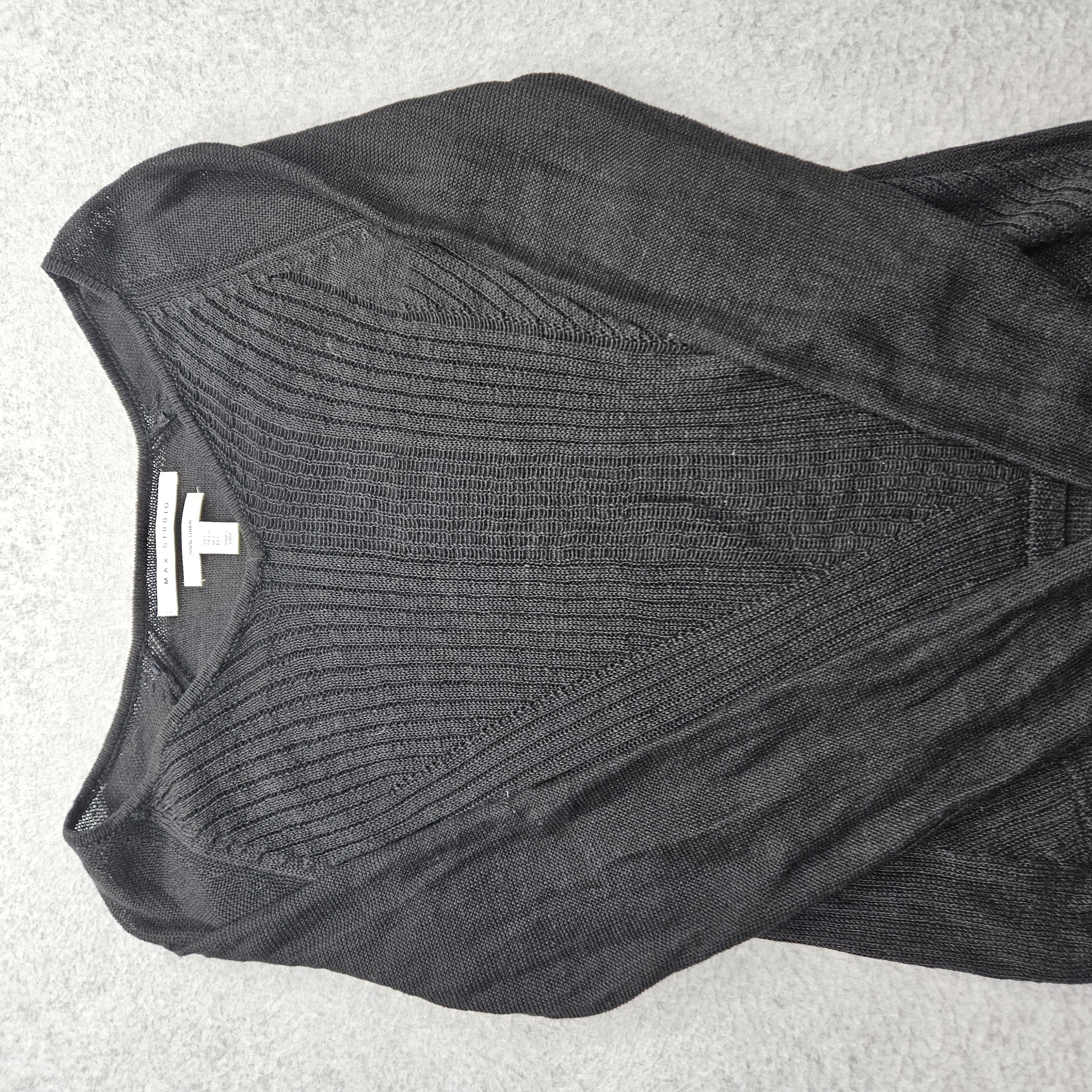 Max Studio Women Size Large Black Linen Open Knit Sweater Top