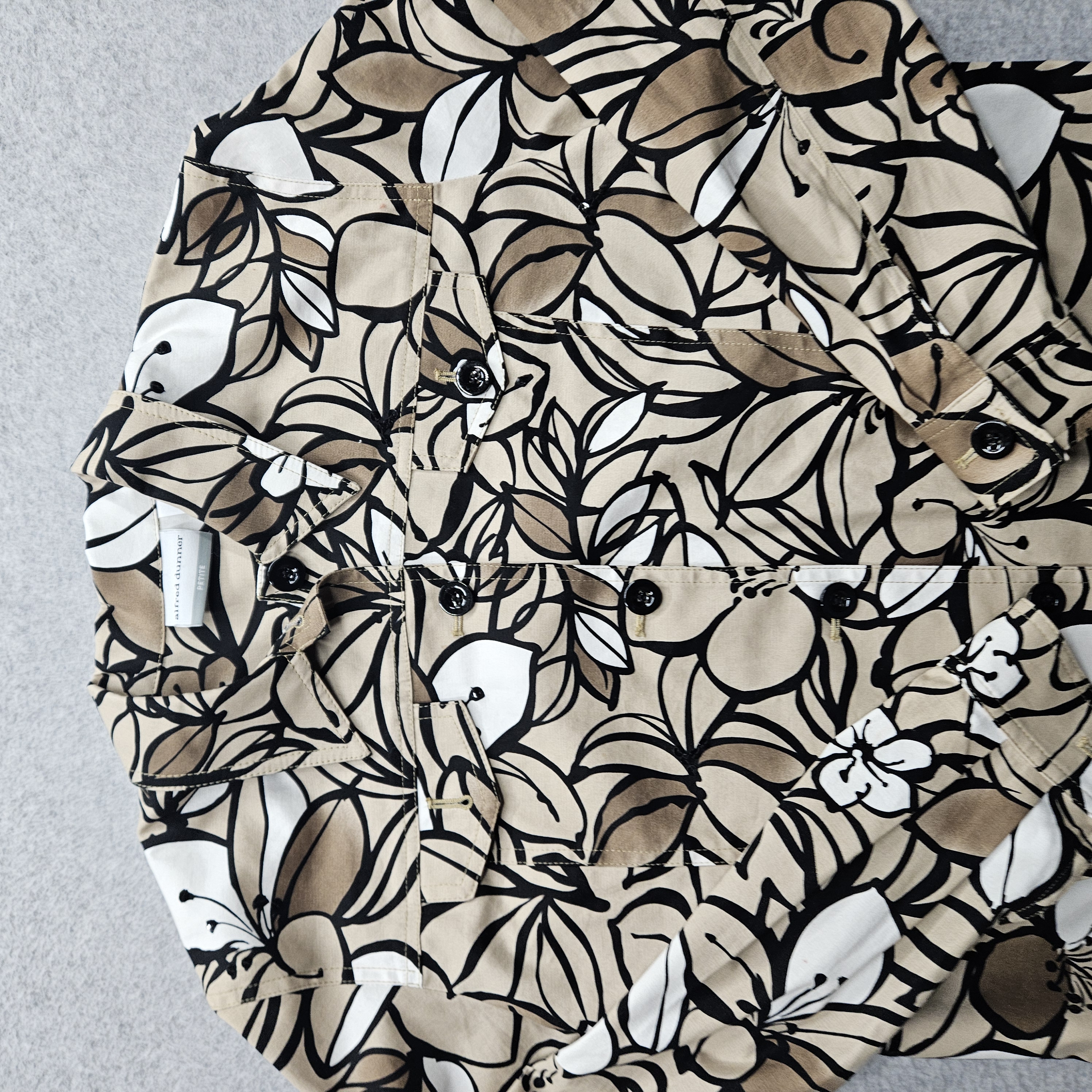 Alfred Dunner Women Size 10P Tan Floral Print Button Front Jacket Petite