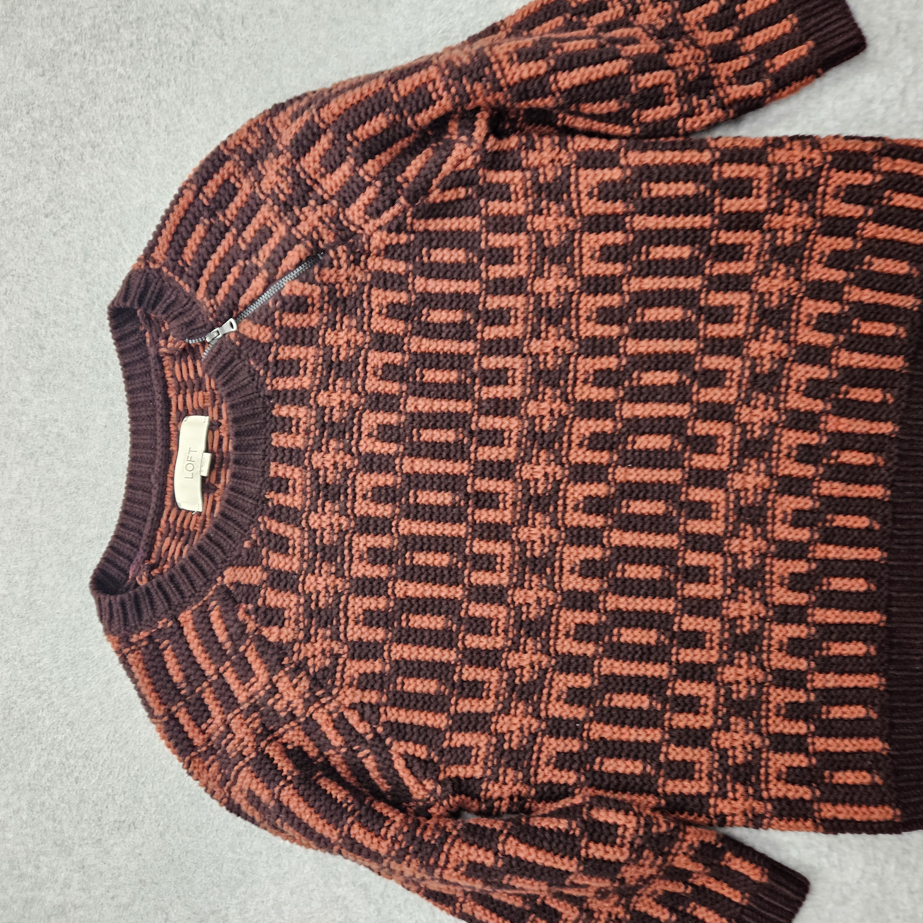Ann Taylor LOFT Womens Size Small Burgundy Rust Knit Sweater Zip Detail