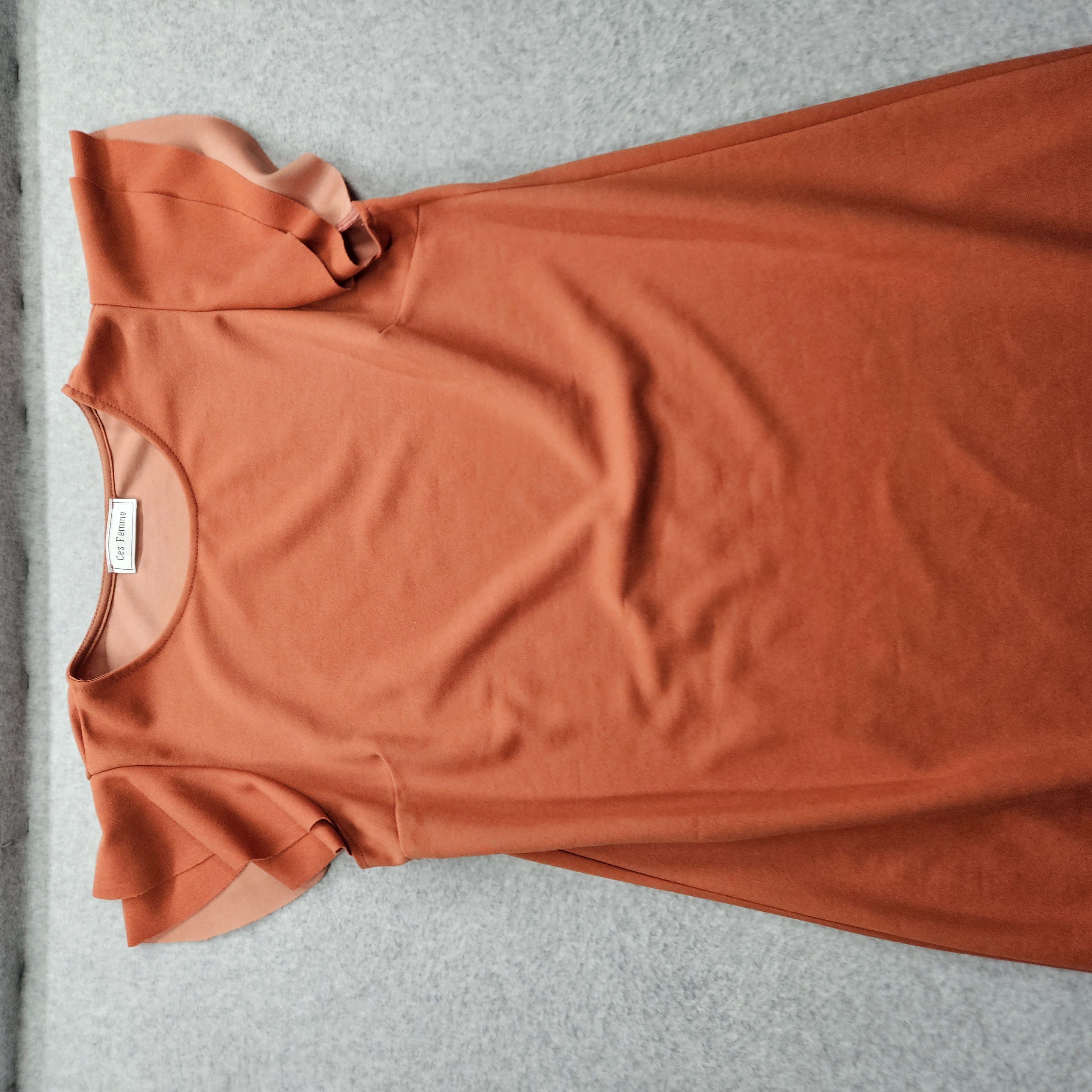 Ces Femme Women's Size Large Orange Ruffle Sleeve Dress L/Grande