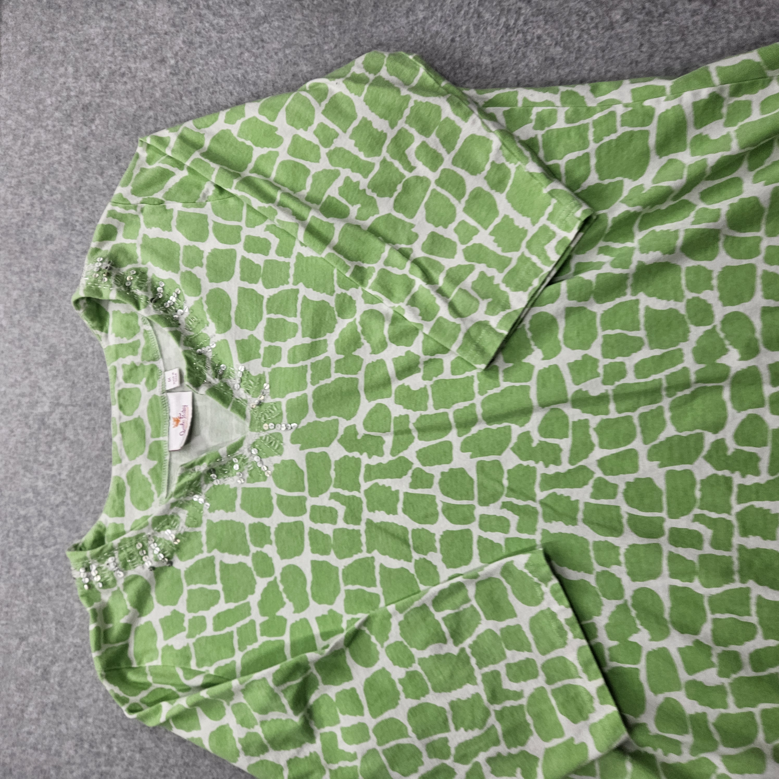 Quacker Factory Women's 1X Green Bricked Prints 3/4 Sleeves Blouse