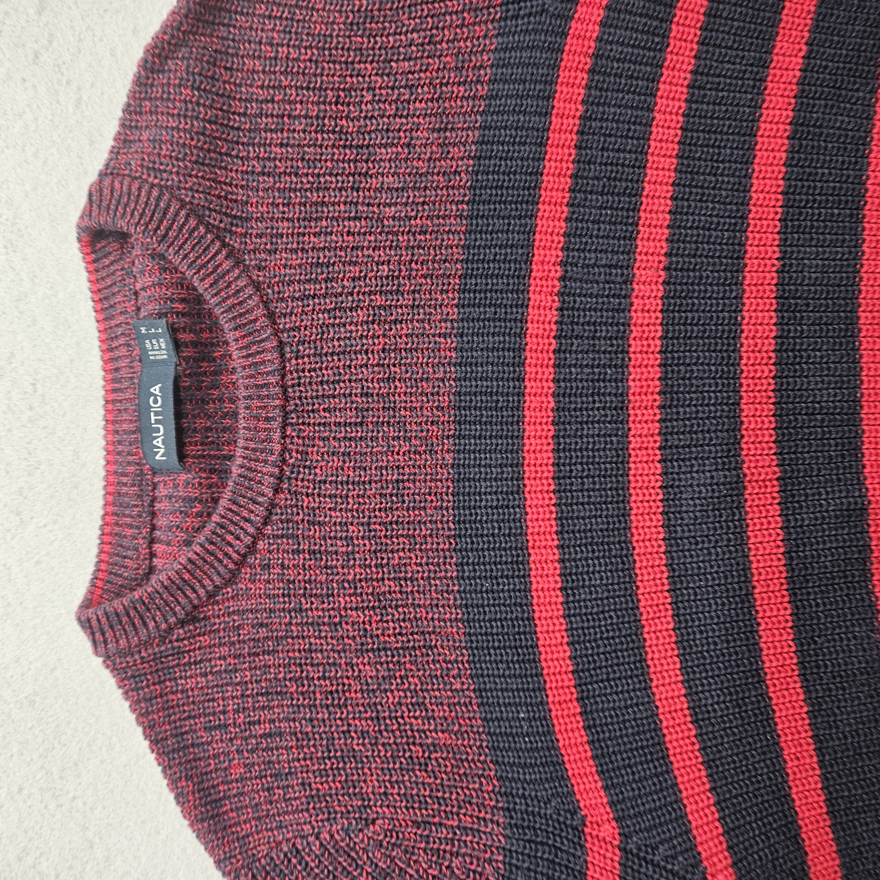 Nautica Men's Medium Red & Black Striped Long Sleeve Sweater