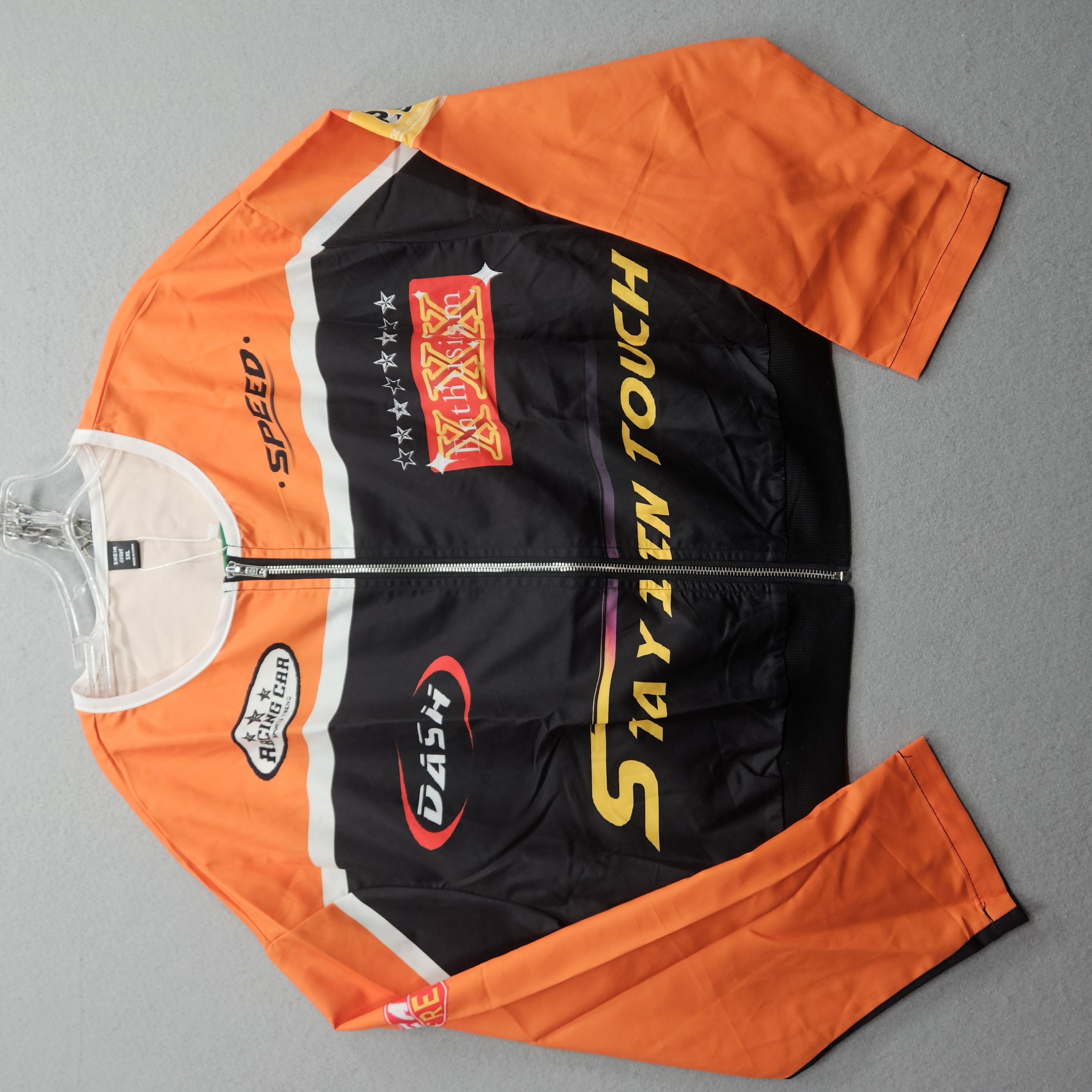 Shein Curve Women's 1XL Black and Orange Stay In Touch Text L/S Zip Up NWT