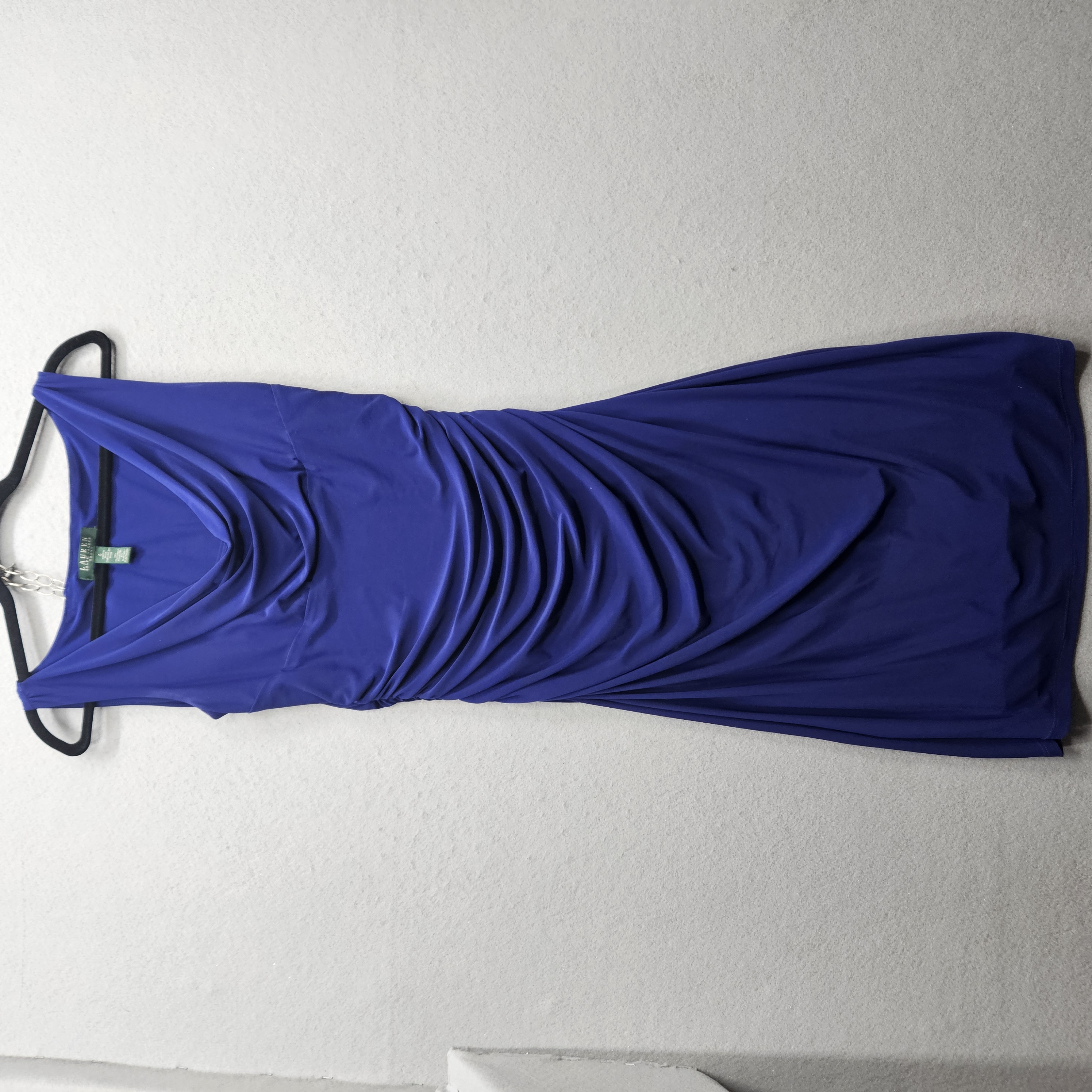 Lauren Ralph Lauren Women's Size 6 Blue Sleeveless Ruched Cowl Neck Dress