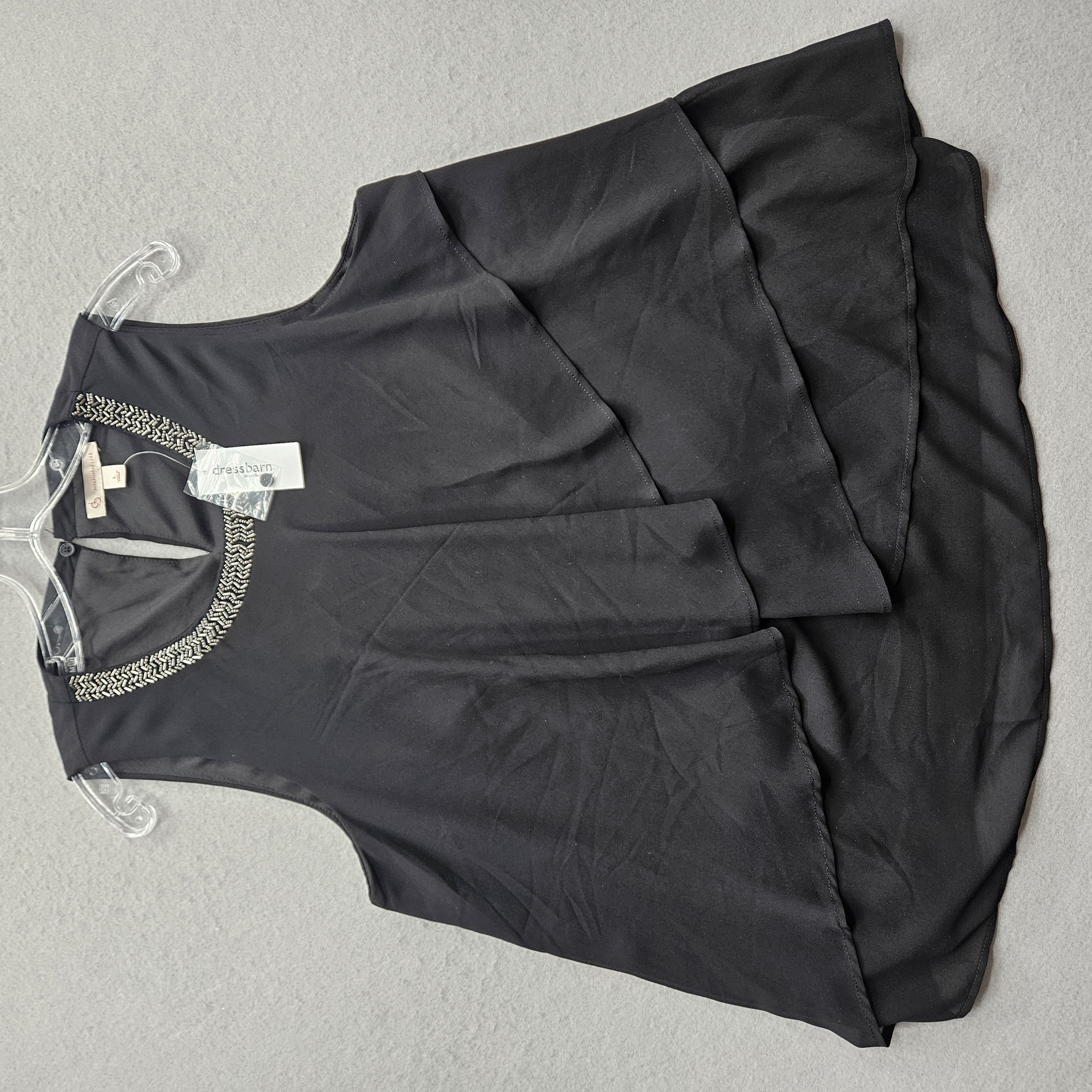 Dressbarn Women's Size Large Black Sleeveless Beaded Layered Top NWT