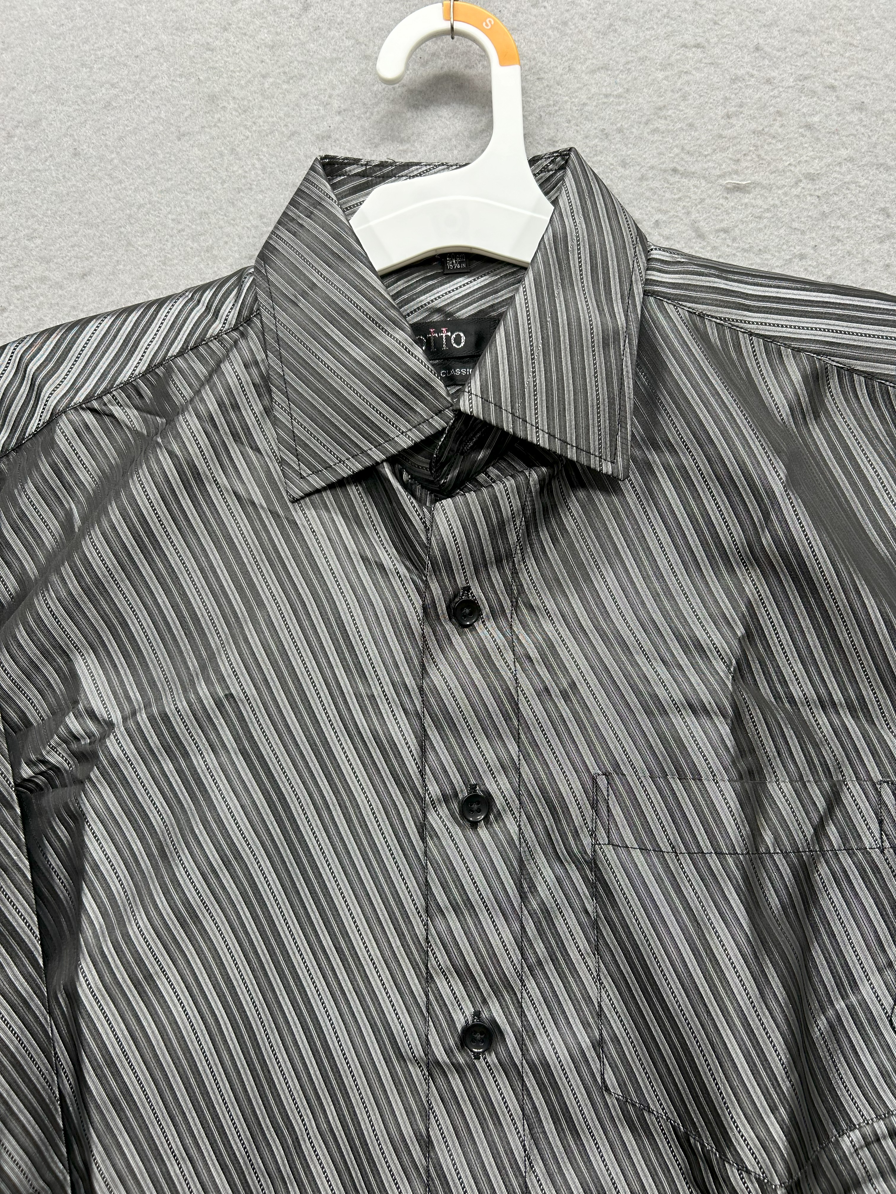 Otto Men's Formal Classic Button Down Shirt Gray Stripped 40cm 15 1/2
