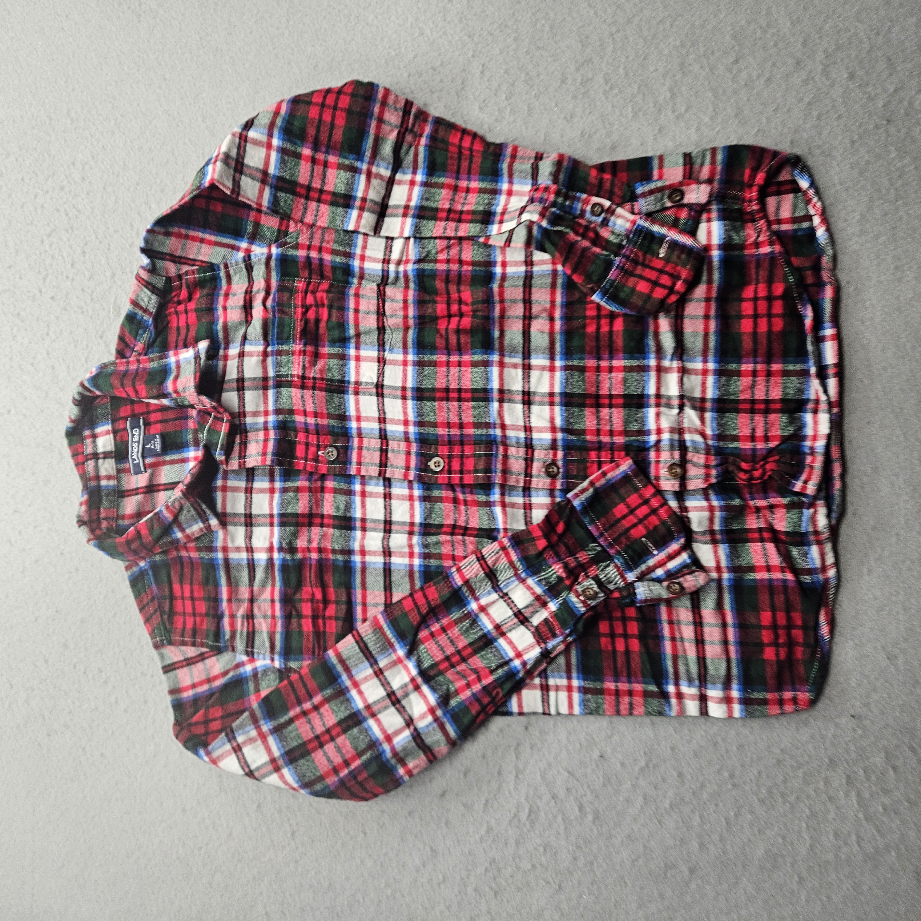 Lands' End Boys Large Plaid Shirt Red Green Blue