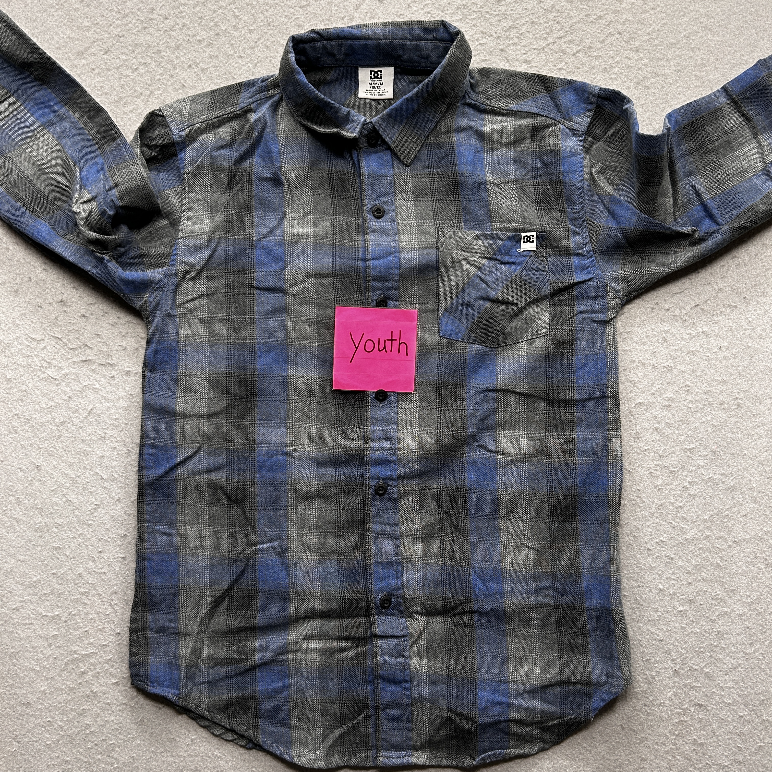 DC Trademark Youth Medium Multi-Colored Madras Long Sleeve Button-Down Shirt