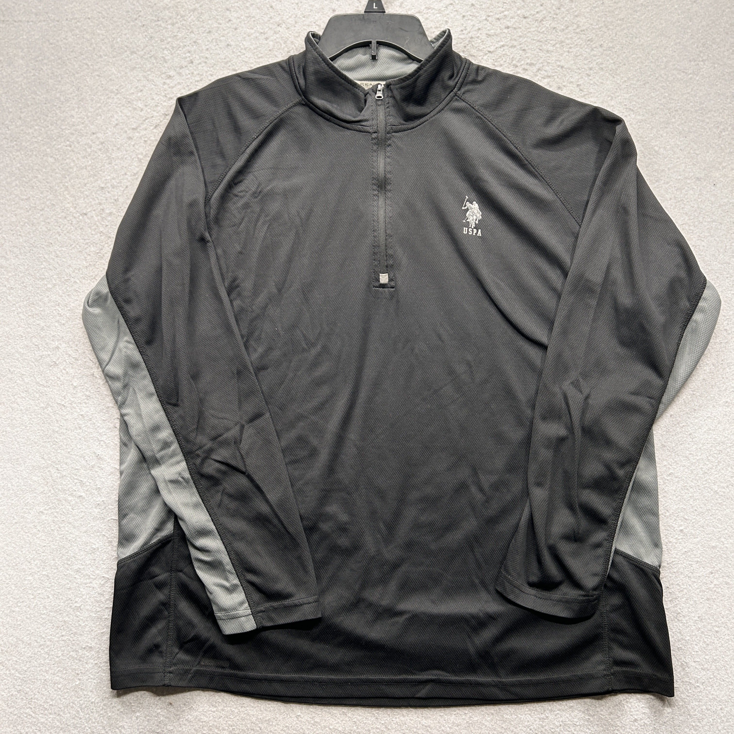 U.S. Polo Assn. Men's Size XXL Black Gray Long Sleeve Quarter Zip Activewear