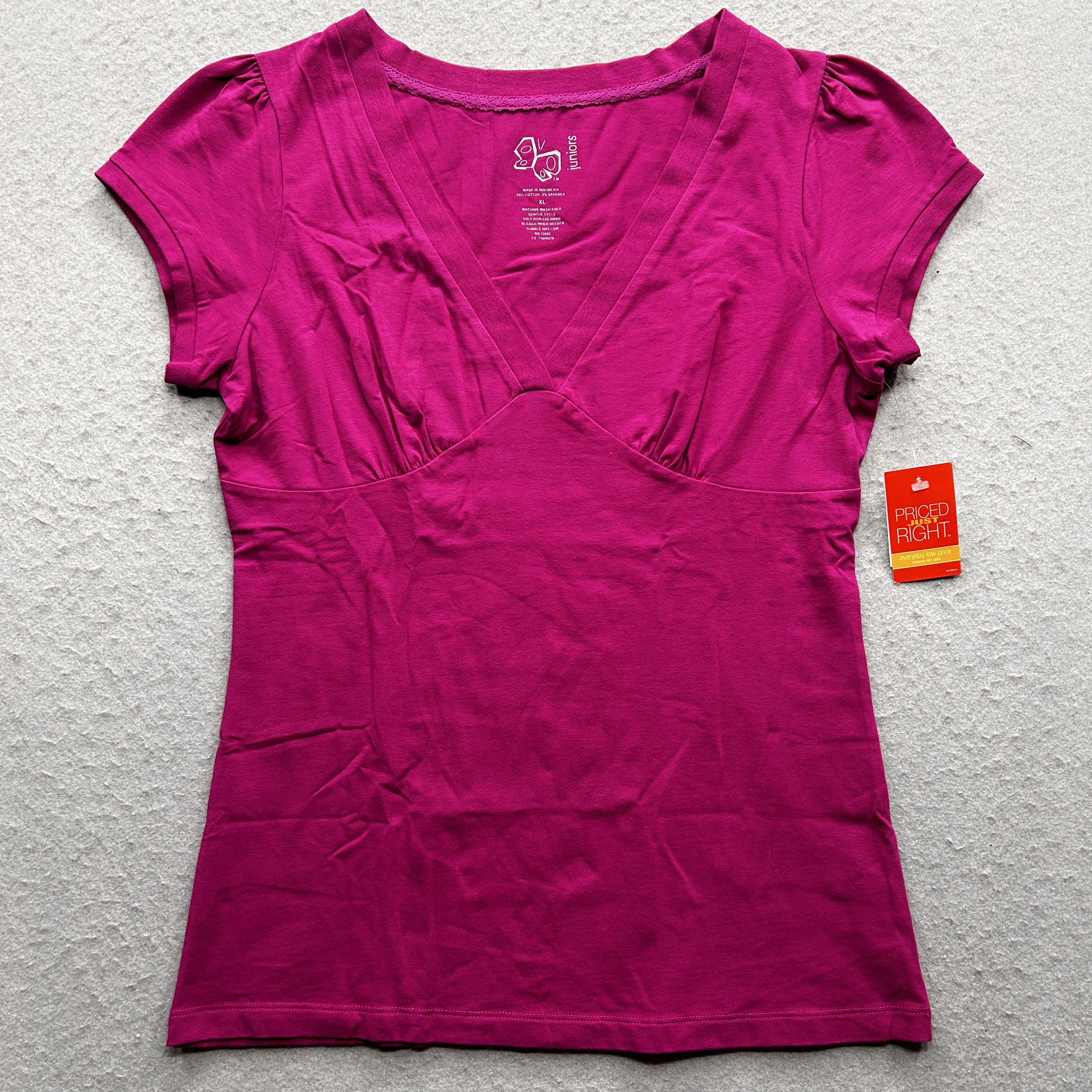 Juniors Girl's XL Pink V-Neck Short Sleeve Top NWT