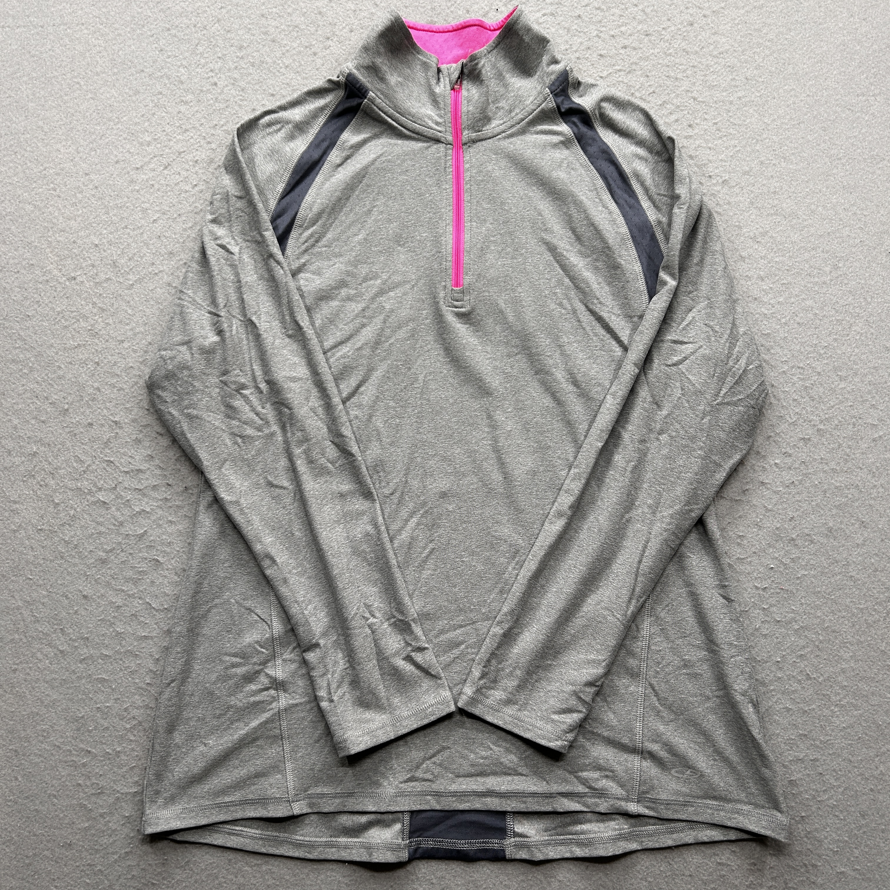 Champion Women's Large Activewear 1/4 Zip Lightweight Pullover Gray Pink