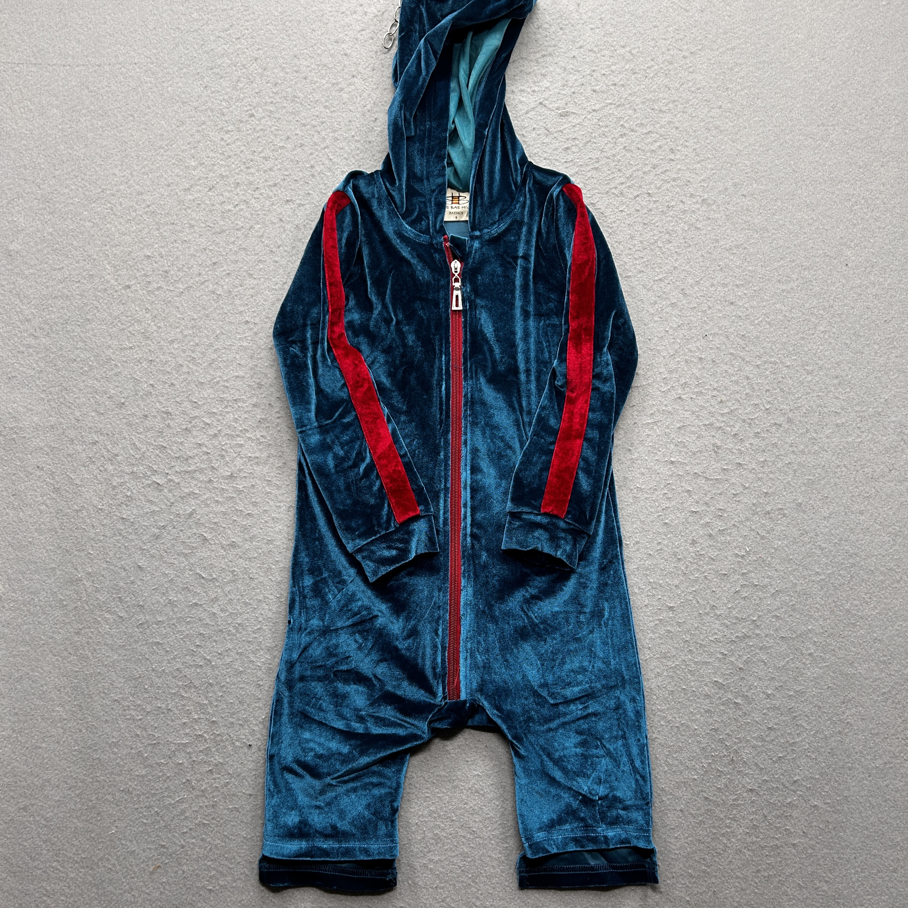 The Bae Hive Youth Size 6 Blue Red Hooded Jumpsuit NWT