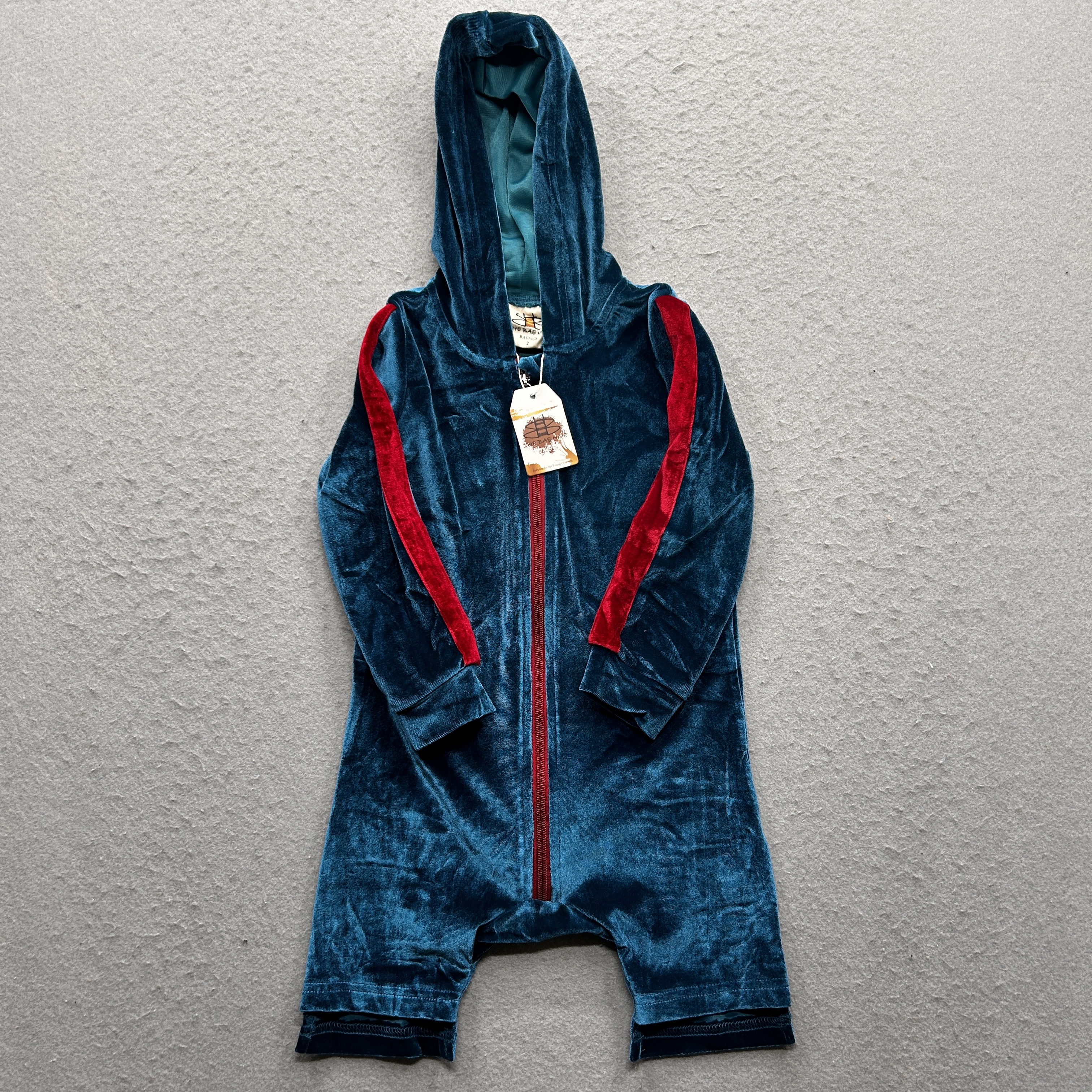 The Bae Hive Baesics Youth Size 2 Blue Red Hooded Jumpsuit NWT