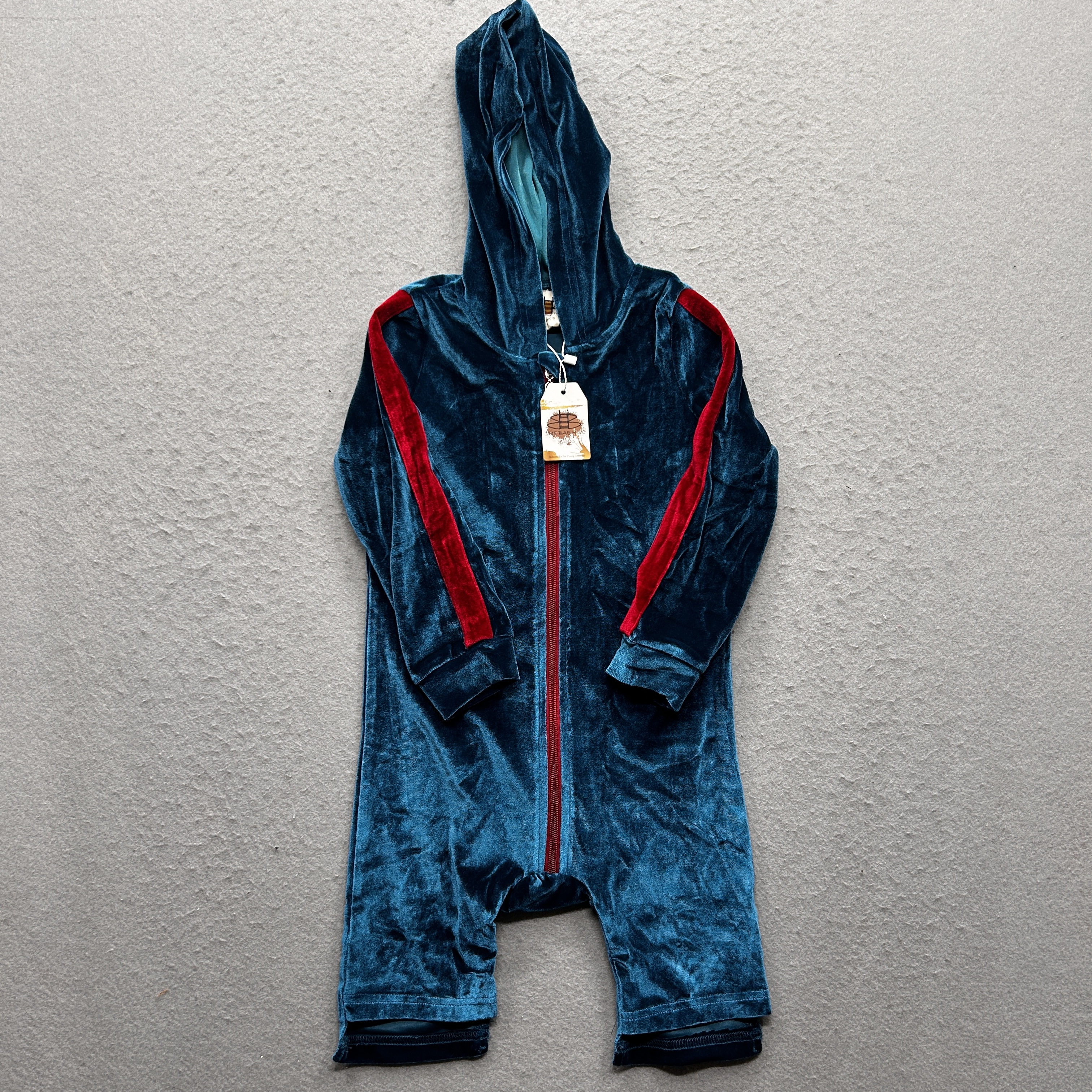 The Bae Hive Youth Size 4 Blue Red Hooded One-Piece Jumpsuit NWT
