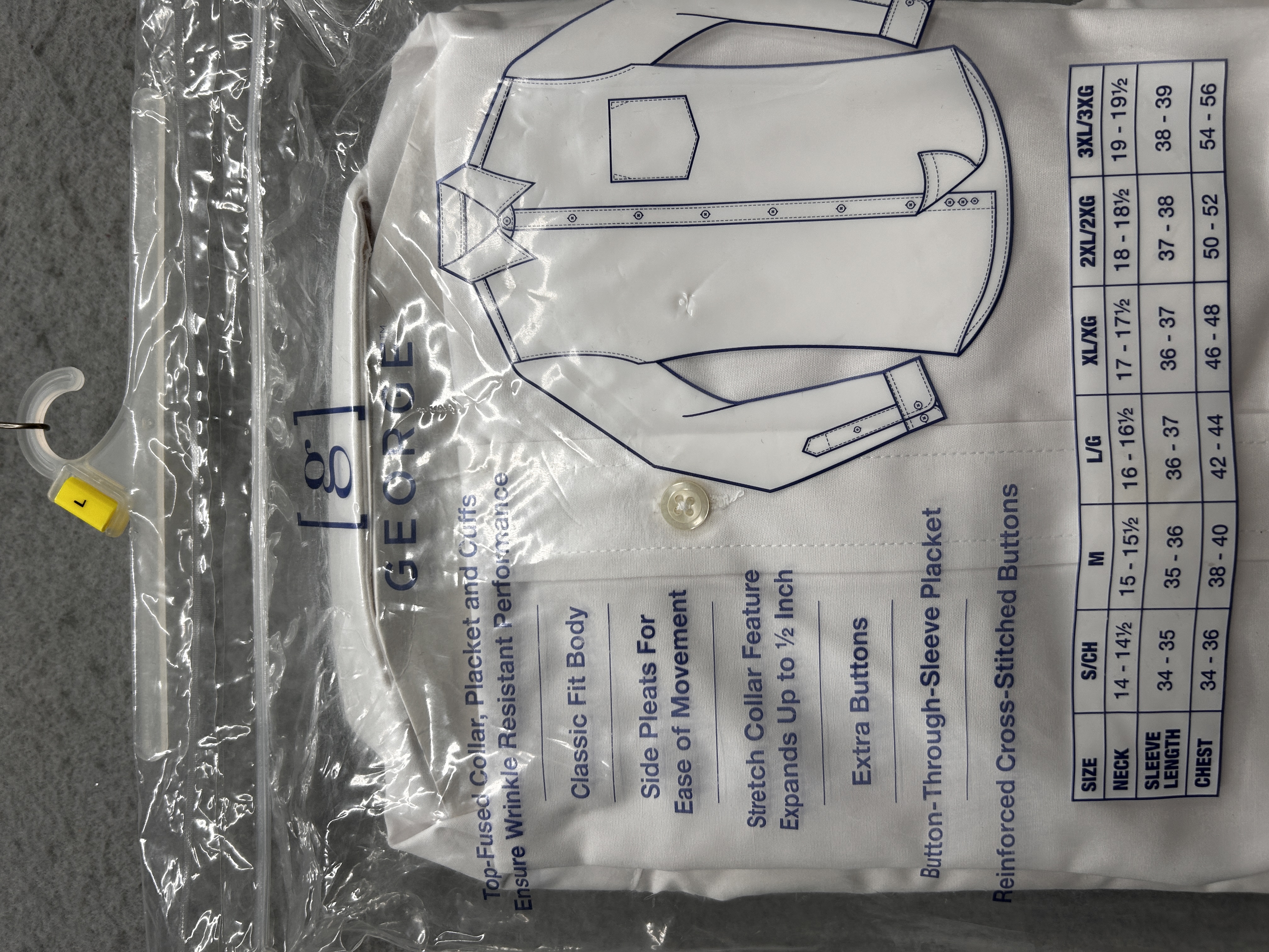 George Men's Large White Long Sleeve Dress Shirt NWT