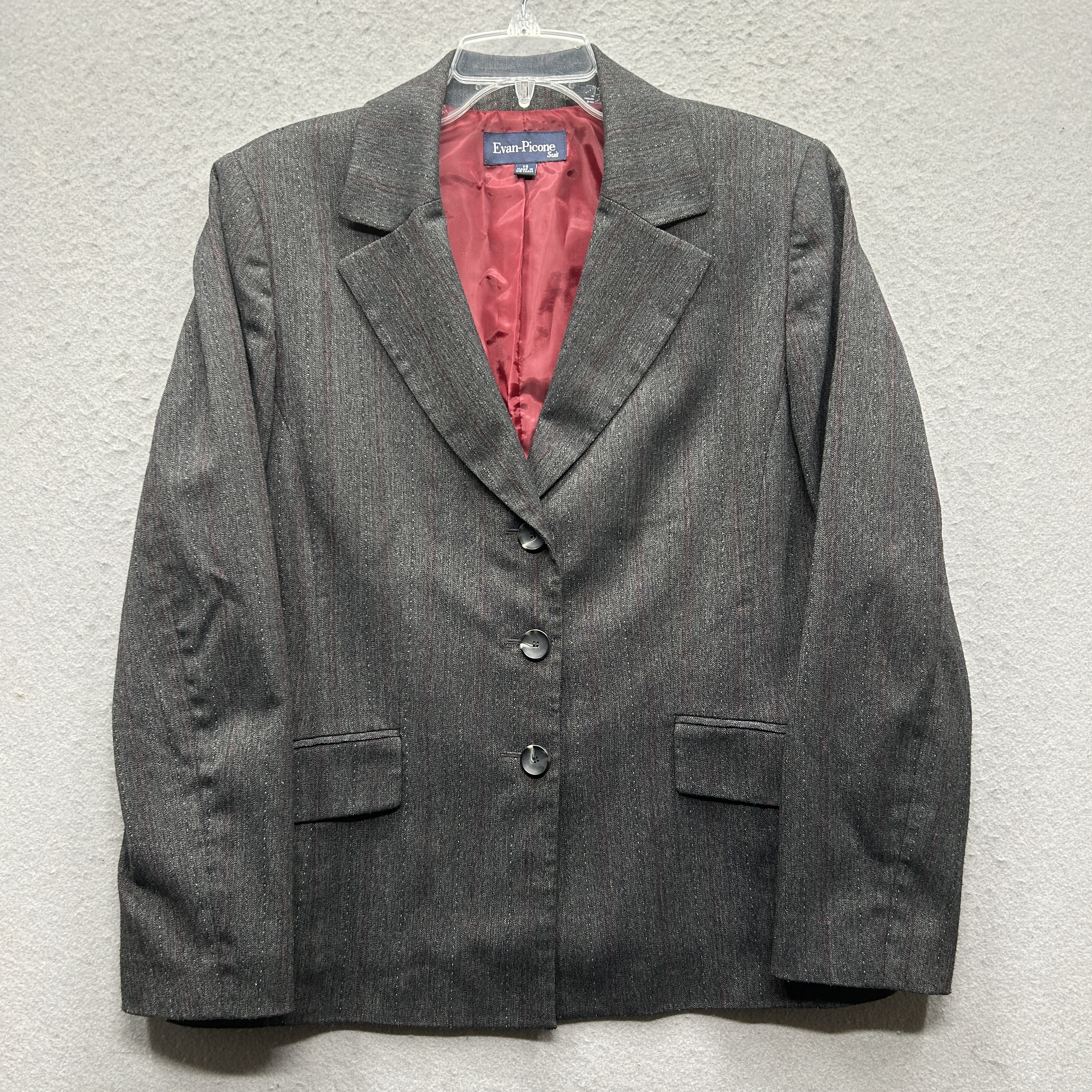 Evan-Picone Suit Women's Size 14 Gray Herringbone Blazer