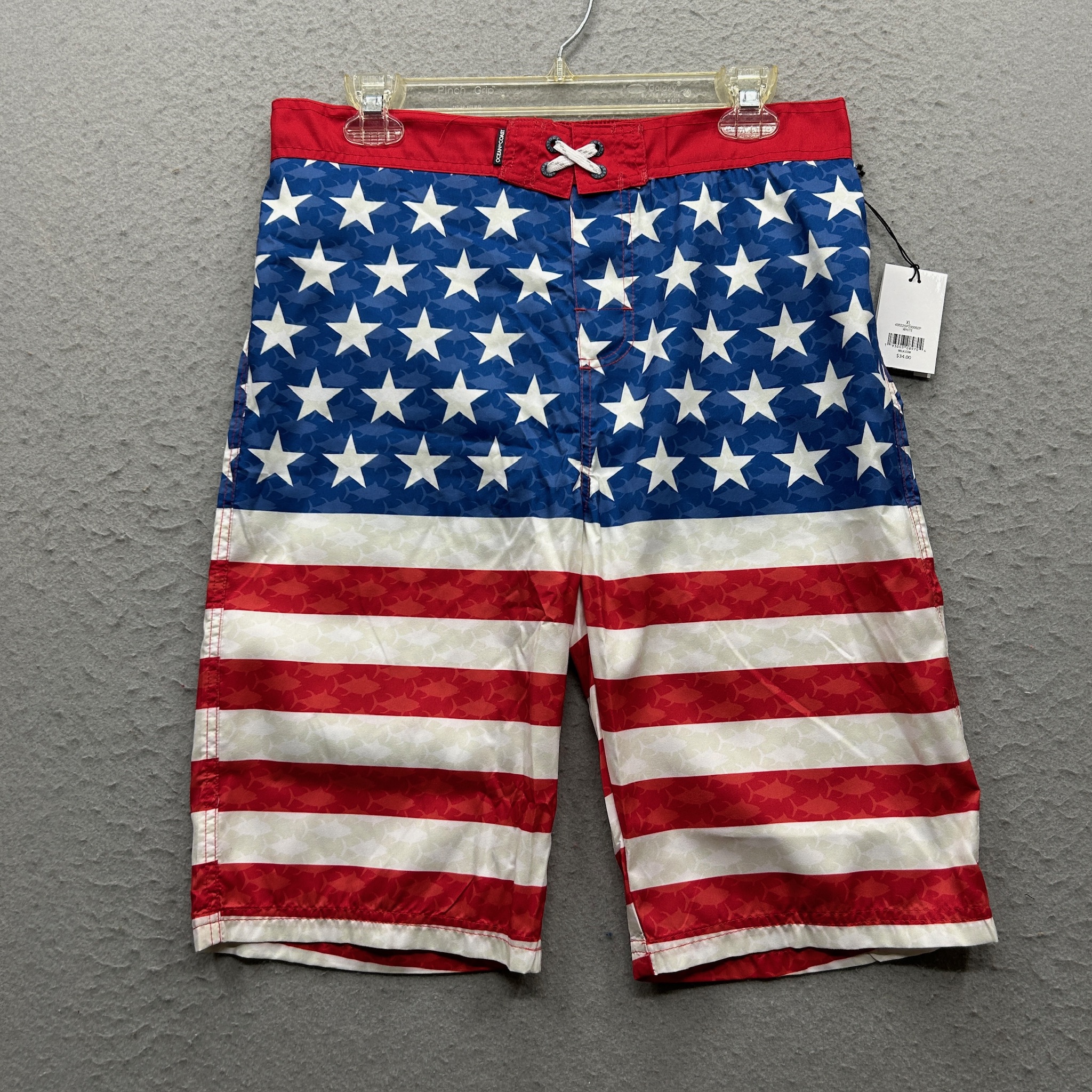Ocean + Coast Mens Swimwear Size XL Red White Blue Star Flag Board Shorts NWT