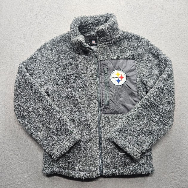 NFL Pittsburgh Steelers Youth Small 7/8 Sherpa Fleece Full Zip Jacket Gray