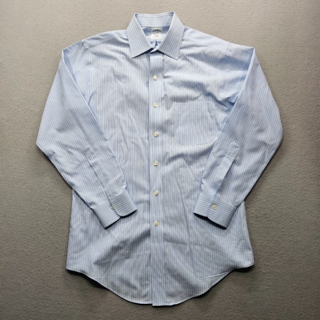 Brooks Brothers Men's Size 15-32 Light Blue Stripe Slim Fit Dress Shirt
