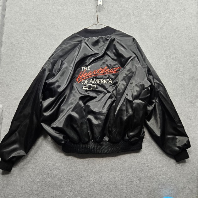 Chevrolet The Heartbeat of America Men's Size Large Black Satin Bomber Jacket