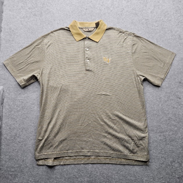 Wake Forest Golf Vesi Men's Cream Gold Black Striped Short Sleeve Polo Shirt